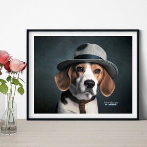 8x10 Beagle Detective Funny Dog Portrait Watercolor Oil Painting Wall Art‎ Print